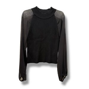 French Connection Black Sheer Sleeve Blouse